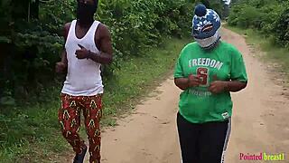 yo, ebony queen bangs hard in bush with trainer