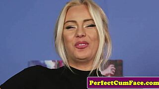 Gorgeous eurobabe gets pov cumshot facial from fat prick