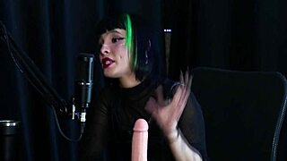 gothic carol demonstrates blowjob and gets tits sucked in sheer red lingerie