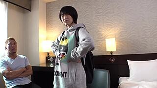 Why does this cute busty Japanese student bang a stranger in uniform?