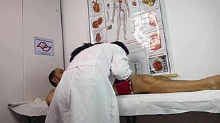 enfermeira handles her first patient with a massive erection in wild action!