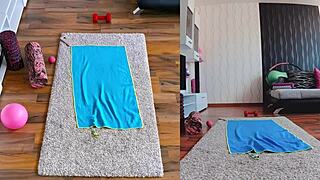 Double Heat! Dual Cam Naked Yoga Session Shows Curvy Milf Spreading Wide!