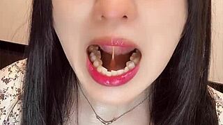 Short video for tooth fetish featuring beautiful Japanese ladyboy in cute masturbation scene.