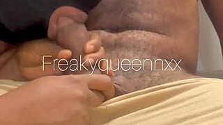 Girlfriend sucks monster cock deep while parents at work