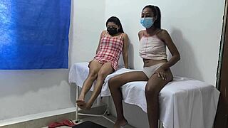 Horny mexican lesbians passionately touch each other's big tits and asses in doctor's office