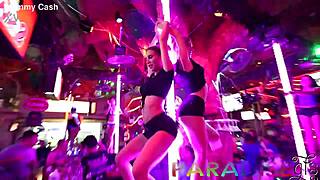 Twin Gfs Get Fucked In Public Bathroom After Owning Stripper Poles