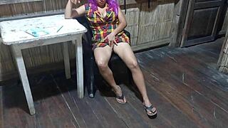 Sexy stepmom dresses as a worker, showing off her sexual charms in real homemade porn, touching her vagina and tits at the ranch house.
