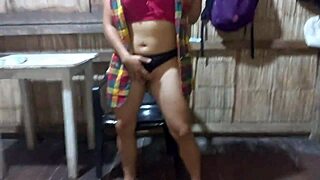 sexy mother-in-law dresses as a worker and touches her vagina and tits on the ranch