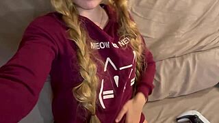 Beautiful college girl touches private parts alone at home