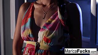 Japanese pornstar Marica Hase strips bare, showing off her tits and pussy in a solo Asian masturbation scene.