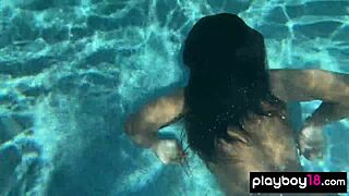 naked ebony milf ana foxxx fingering her hairy pussy under water 😍