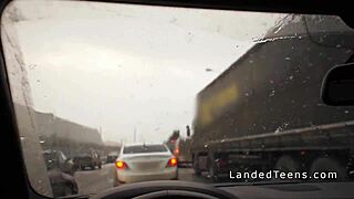 shaved teen gets anal in the car 😈