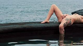 Hey, check this free spirit girl squirting by the shore every time!