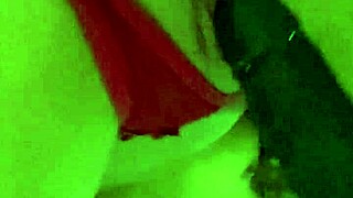 Petite babe masturbates in erotic chair, fucking her pussy