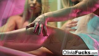 Olivia Austin, the Super Sexy Babe, Teases Nude in the Shower. While Bathing, She Masturbates Her Big Tits.