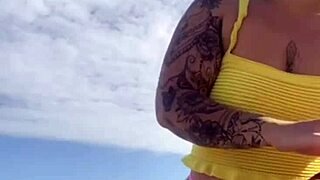 Young Babe Flashes Swollen Pussy Lips In Ripped Bikini On Beach