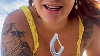 Young Babe Flashes Swollen Pussy Lips In Ripped Bikini On Beach