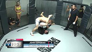 Blonde milf performs in a wrestling ring