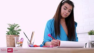 Brunette teen 18+ bent over for fucking and creampie