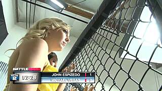 Blonde milf performs in a wrestling ring