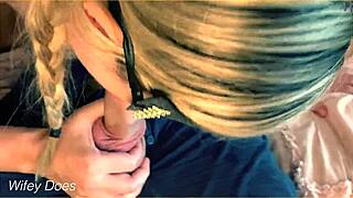 Watch wife suck husband's long cock