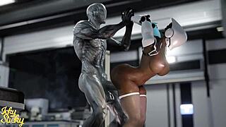 Huge-ass robot babe drilled by massive alien rod again
