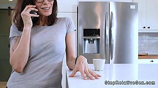 Stepson Pounds Big Tits Stepmom in Bedroom POV Action