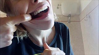 chantal fills her mouth with toothpaste while brushing