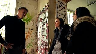 I watch Julia and Maria in risky outdoor threesome.