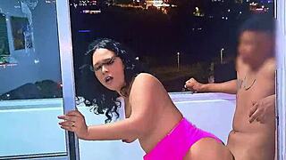 Latina model in medellin balcony with friend, european, small 18+ tits, babe, brunette, pov