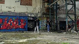 I watch Julia and Maria in risky outdoor threesome.