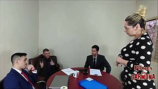 company tests sofa, milf employee sucks all cocks