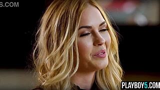 Stunning big-ass blonde Playboy model Bailey Rayne strips fully nude.