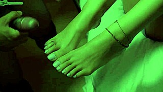 Massive cum load on goddess's size nine point five feet in footjob