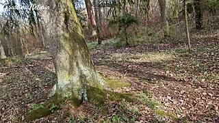 shy russian girl surprises with wet blowjob in woods