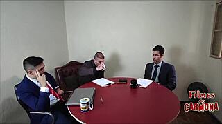 company tests sofa, milf employee sucks all cocks