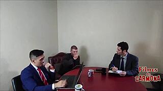 company tests sofa, milf employee sucks all cocks