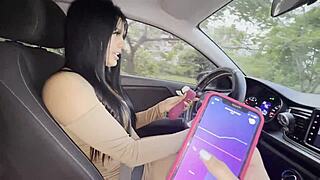May Hernandez experiences intense orgasm from public anal masturbation in the car