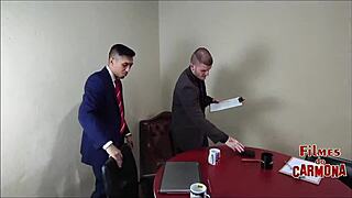 company tests sofa, milf employee sucks all cocks