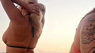 Flashing Naughty Talk at Beach with Slutty Friend Before Deflowering a Newbie