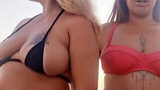 Flashing Naughty Talk at Beach with Slutty Friend Before Deflowering a Newbie