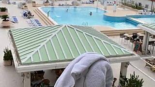 Masturbating with lisa on croatian holiday balcony in public flashing her ass