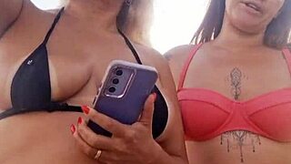 Flashing Naughty Talk at Beach with Slutty Friend Before Deflowering a Newbie