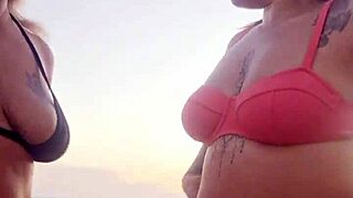 Flashing Naughty Talk at Beach with Slutty Friend Before Deflowering a Newbie