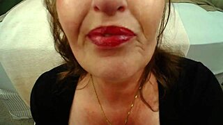 1044 redhead american mature sucks dildo in humiliation roleplay with facial on tits