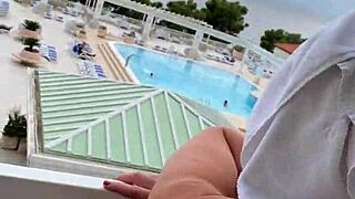 Masturbating with lisa on croatian holiday balcony in public flashing her ass