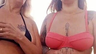 Flashing Naughty Talk at Beach with Slutty Friend Before Deflowering a Newbie