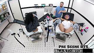 step sisters moaning as their shaved pussies get creampied backstage