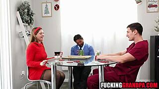 Santa step grandpa bangs teen step granddaughter in fucked up family christmas