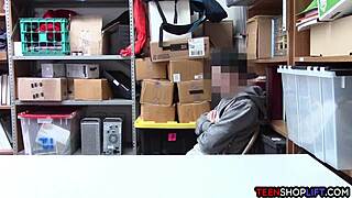 Female mall cop milf subtly blackmails a young 18+ guy into office sex at work with hints of power play
